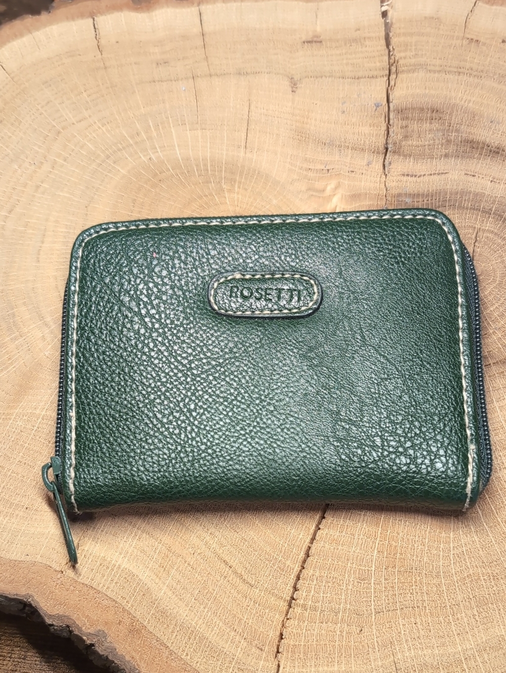 Rosetti Forest Green Pebbled Leather Zip Card Wallet